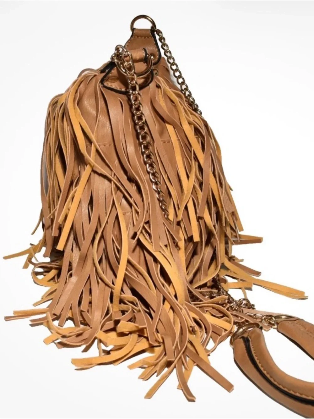 Yoki Faux Fringed Leather Crossbody Bag in Tan
